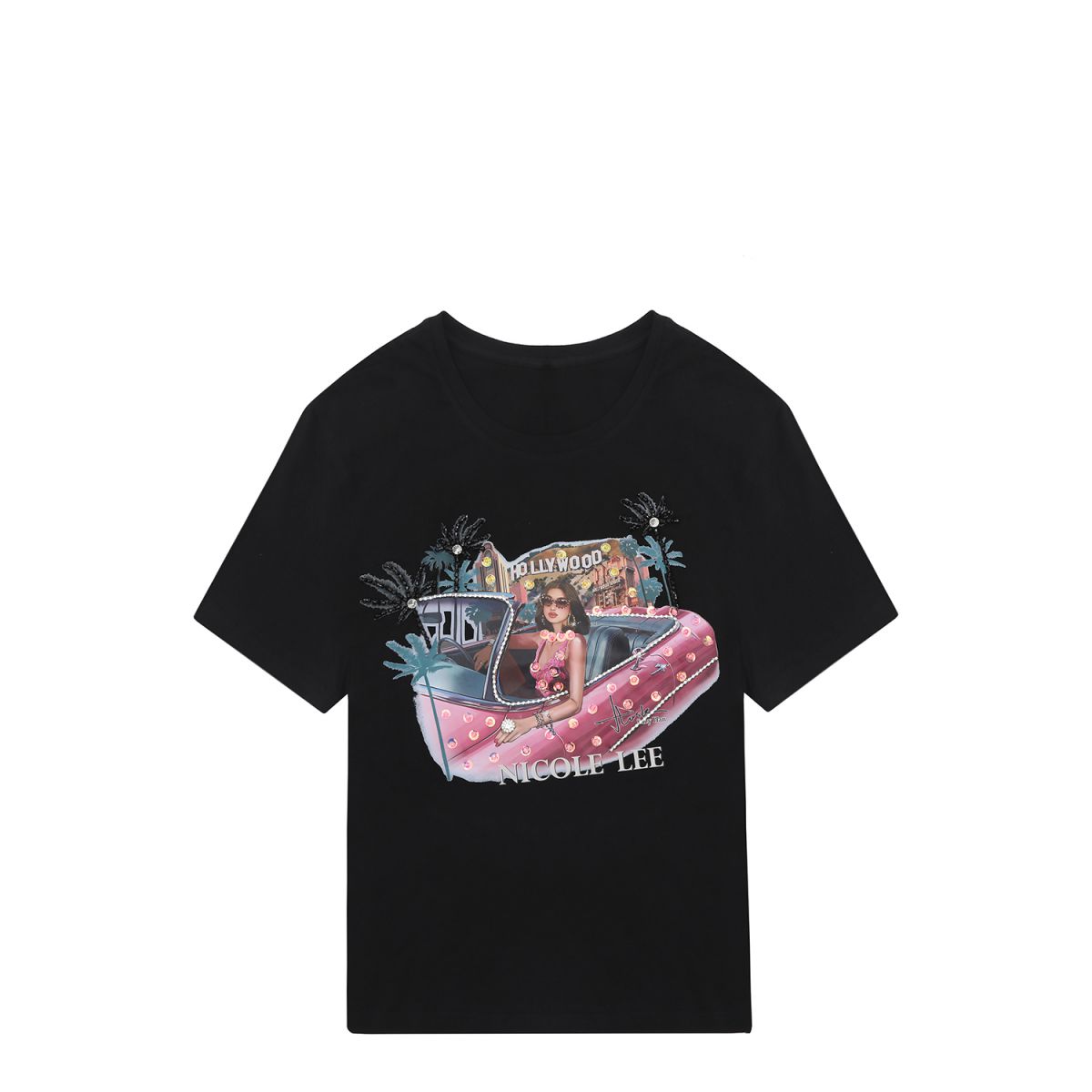 MAJICA NICOLE LEE TOP7701 HOLLYWOOD DRIVE S BK  FW2024